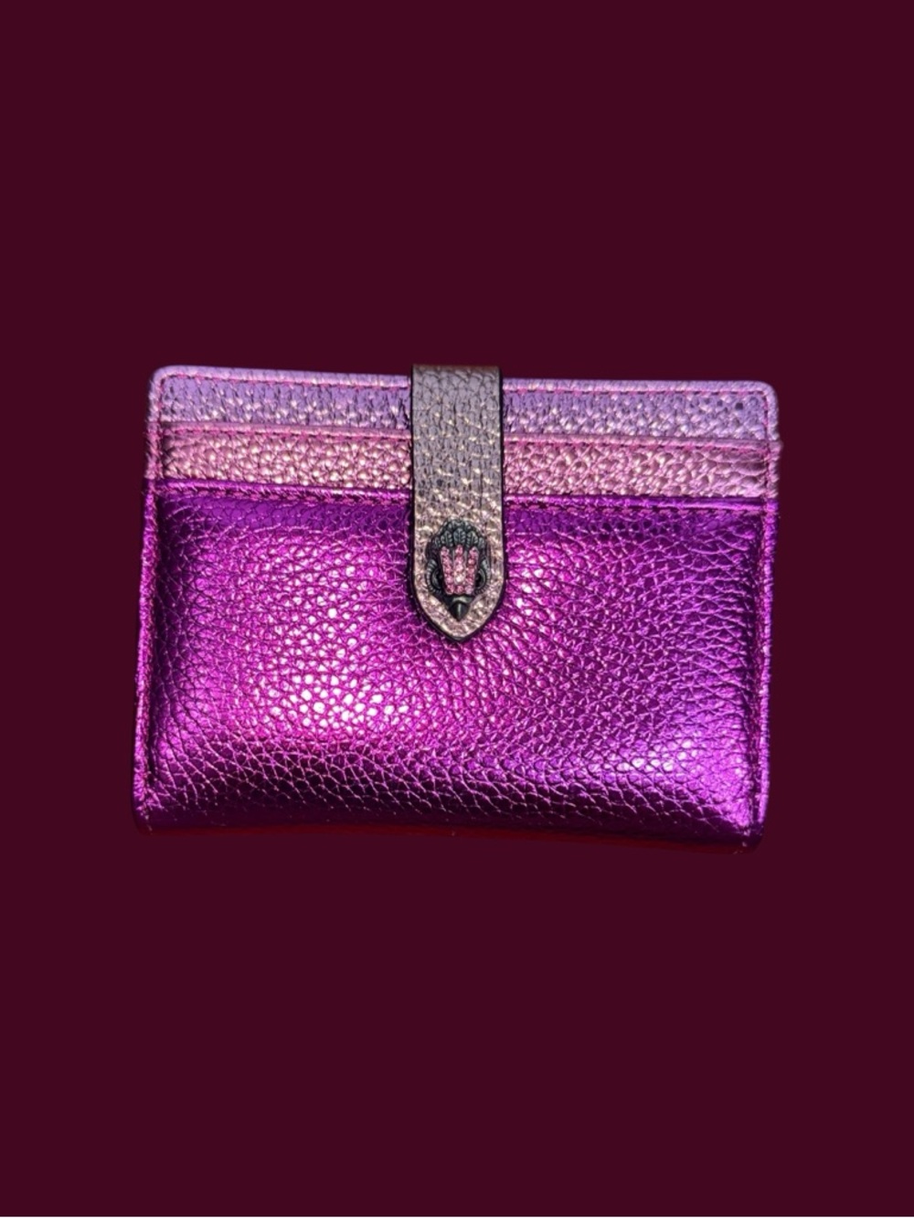 Kurt Geiger Metallic Fuchsia Leather Card Wallet with Gold Strap - Picture 5 of 15